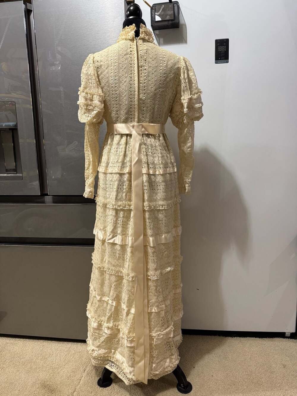 Vintage 1970s Emma Domb Victorian Revival Lace Tiered Maxi Wedding Dress Sz 11 - Picture 2 of 16